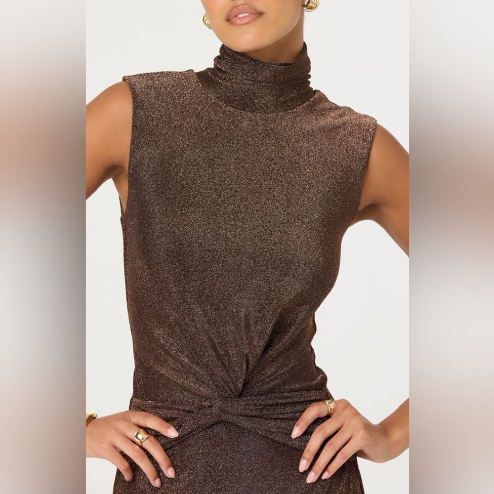 ASTR  the Label Riana Metallic Elegant‎ Brown Sleeveless Dress - Picture 7 of 16